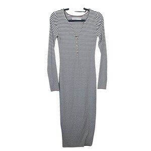 FP Beach Black and White Striped Dress SZ S Long Sleeve V Neck Henley